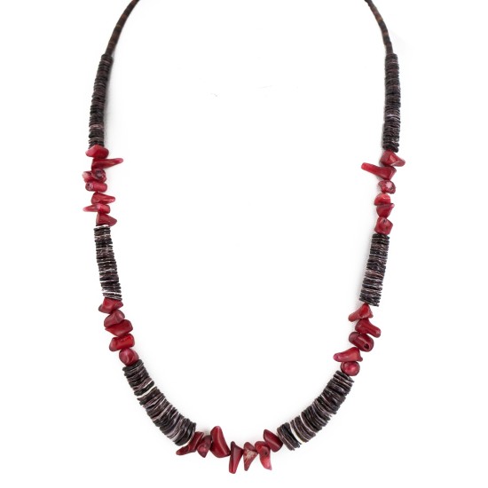 Navajo .925 Sterling Silver Certified Authentic Natural Graduated Heishi Coral Native American Necklace 750202-1 Navajo .925 Sterling Silver Certified Authentic Natural Graduated Heishi Coral Native American Necklace 750202-1