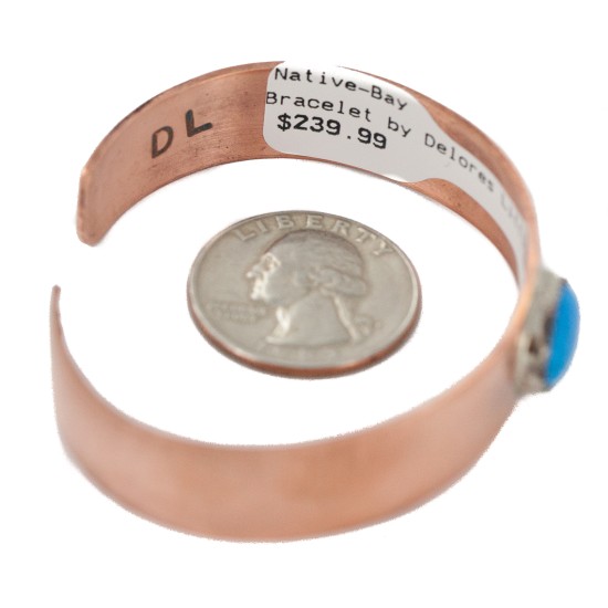 Certified Authentic Handmade Navajo Natural Turquoise Native American Pure Copper Bracelet 24494-7