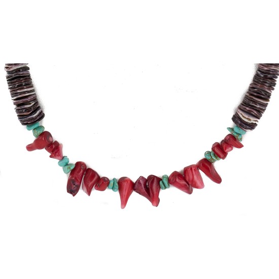 Navajo .925 Sterling Silver Certified Authentic Natural Turquoise Graduated Heishi Coral Native American Necklace 750206 Navajo .925 Sterling Silver Certified Authentic Natural Turquoise Graduated Heishi Coral Native American Necklace 750206