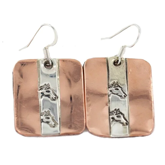 Navajo Horse Head Handmade .925 Sterling Silver and Copper Dangle Earrings 18249-6 Navajo Horse Head Handmade .925 Sterling Silver and Copper Dangle Earrings 18249-6