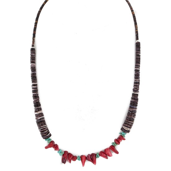 Navajo .925 Sterling Silver Certified Authentic Natural Turquoise Graduated Heishi Coral Native American Necklace 750206 Navajo .925 Sterling Silver Certified Authentic Natural Turquoise Graduated Heishi Coral Native American Necklace 750206