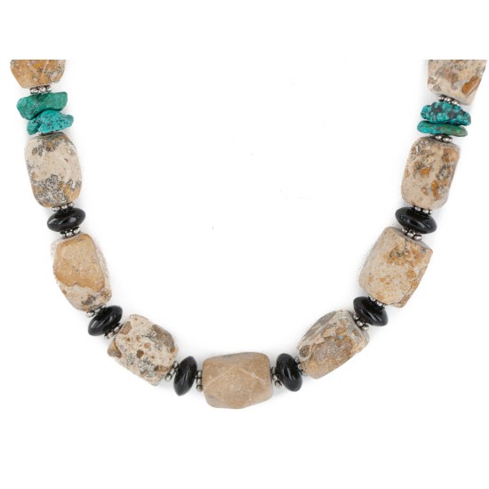 .925 Sterling Silver Certified Authentic Navajo Natural Turquoise Jasper Black Onyx Native American Necklace 750209-5 .925 Sterling Silver Certified Authentic Navajo Natural Turquoise Jasper Black Onyx Native American Necklace 750209-5