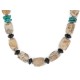 .925 Sterling Silver Certified Authentic Navajo Natural Turquoise Jasper Black Onyx Native American Necklace 750209-5