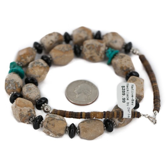 .925 Sterling Silver Certified Authentic Navajo Natural Turquoise Jasper Black Onyx Native American Necklace 750209-5 .925 Sterling Silver Certified Authentic Navajo Natural Turquoise Jasper Black Onyx Native American Necklace 750209-5