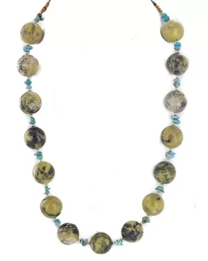 .925 Sterling Silver Certified Authentic Navajo Natural Turquoise Green Jasper Native American Necklace 750209-3