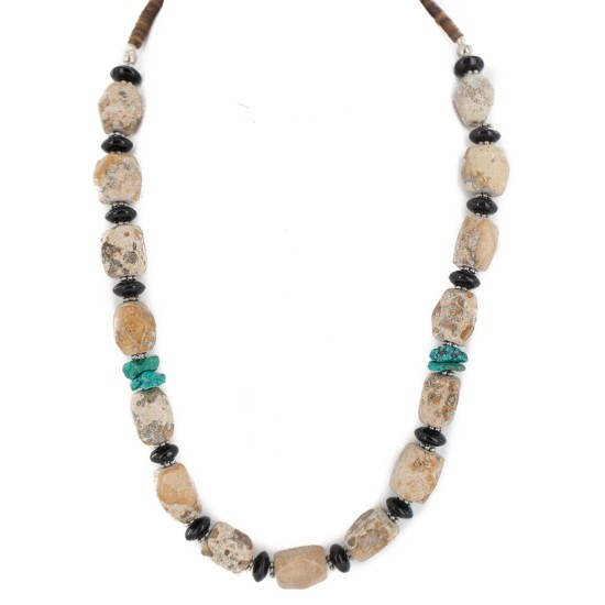 .925 Sterling Silver Certified Authentic Navajo Natural Turquoise Jasper Black Onyx Native American Necklace 750209-5 .925 Sterling Silver Certified Authentic Navajo Natural Turquoise Jasper Black Onyx Native American Necklace 750209-5