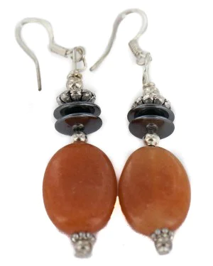 Navajo .925 Sterling Silver Hooks Certified Authentic Natural Carnelian Hematite Native American Dangle Earrings 18252-3