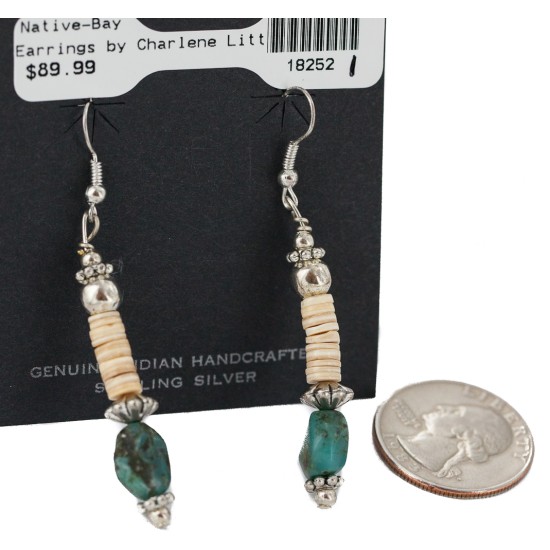 Navajo .925 Sterling Silver Hooks Certified Authentic Natural Turquoise Melon Shell Native American Dangle Earrings 18252-1 Navajo .925 Sterling Silver Hooks Certified Authentic Natural Turquoise Melon Shell Native American Dangle Earrings 18252-1