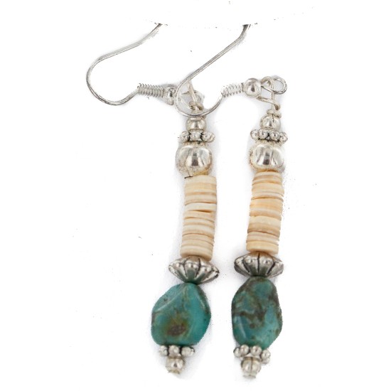 Navajo .925 Sterling Silver Hooks Certified Authentic Natural Turquoise Melon Shell Native American Dangle Earrings 18252-1 Navajo .925 Sterling Silver Hooks Certified Authentic Natural Turquoise Melon Shell Native American Dangle Earrings 18252-1