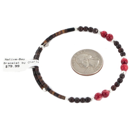Navajo Certified Authentic Natural Red Jasper Heishi Coral Native American Adjustable Wrap Bracelet 13151-41 All Products NB160408192156 13151-41 (by LomaSiiva)