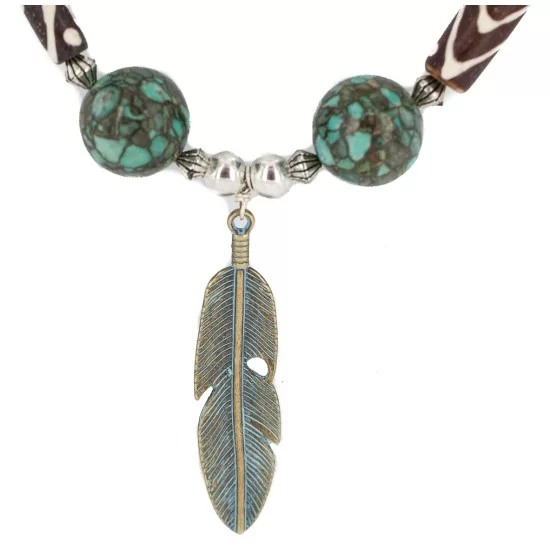 .925 Sterling Silver Feather Certified Authentic Navajo Wood Native American Necklace 18256 .925 Sterling Silver Feather Certified Authentic Navajo Wood Native American Necklace 18256