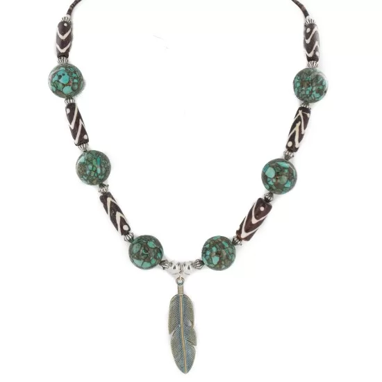 .925 Sterling Silver Feather Certified Authentic Navajo Wood Native American Necklace 18256 .925 Sterling Silver Feather Certified Authentic Navajo Wood Native American Necklace 18256