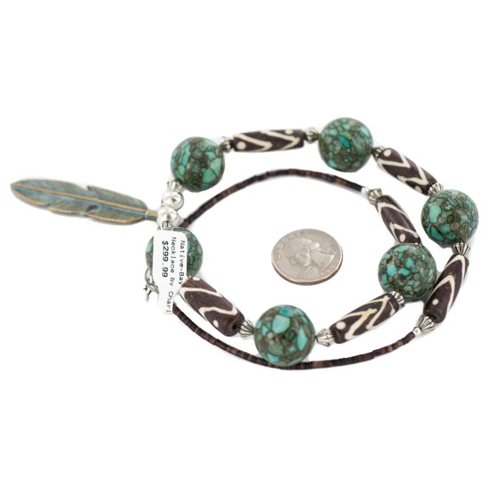.925 Sterling Silver Feather Certified Authentic Navajo Wood Native American Necklace 18256