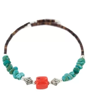 Navajo Certified Authentic Coral Heishi Native American Adjustable Wrap Bracelet 13151-29