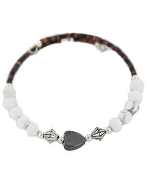 Navajo Certified Authentic Heart Natural Hematite Heishi White Howlite Native American Adjustable Wrap Bracelet 13151-40 Navajo Certified Authentic Heart Natural Hematite Heishi White Howlite Native American Adjustable Wrap Bracelet 13151-40
