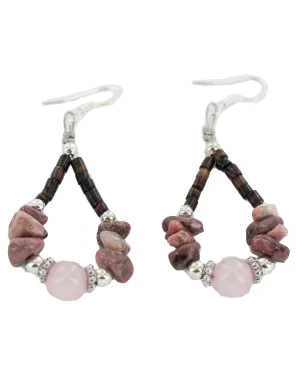 Certified Authentic .925 Sterling Silver Hooks Natural Charoite Pink Quartz Heishi Hoop Native American Dangle Earrings 18263-8 Certified Authentic .925 Sterling Silver Hooks Natural Charoite Pink Quartz Heishi Hoop Native American Dangle Earrings 18263-8