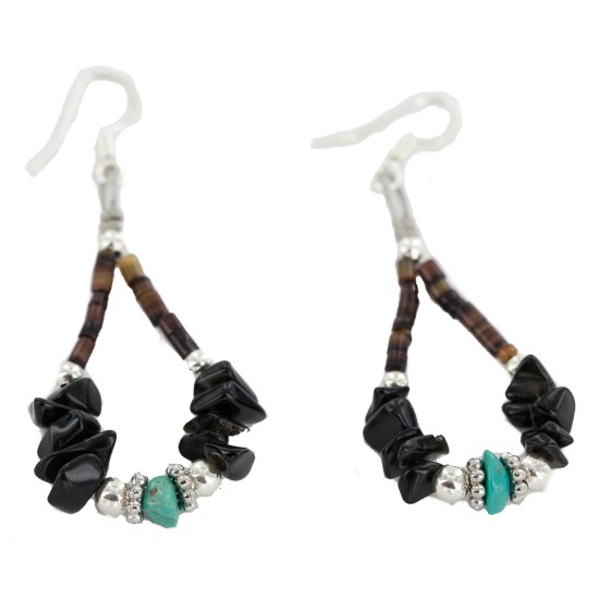 Certified Authentic .925 Sterling Silver Hooks Natural Turquoise Black Onyx Heishi Hoop Native American Dangle Earrings 18263-7 All Products NB160413211412 18263-7 (by LomaSiiva)