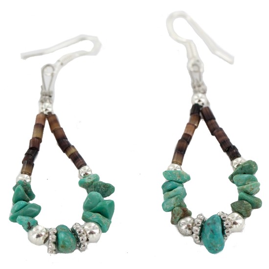 Certified Authentic .925 Sterling Silver Hooks Natural Turquoise Heishi Hoop Native American Dangle Earrings 18263-12 Certified Authentic .925 Sterling Silver Hooks Natural Turquoise Heishi Hoop Native American Dangle Earrings 18263-12