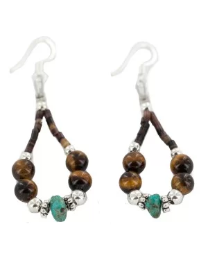 Certified Authentic .925 Sterling Silver Hooks Natural Turquoise Tigers Eye Heishi Hoop Native American Dangle Earrings 18263-14 Certified Authentic .925 Sterling Silver Hooks Natural Turquoise Tigers Eye Heishi Hoop Native American Dangle Earrings 18263-14