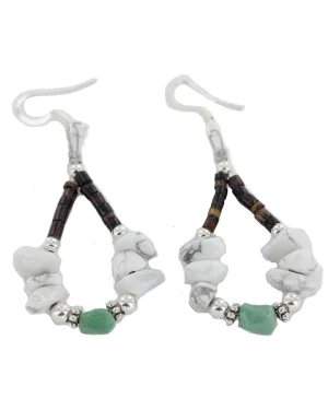 Certified Authentic .925 Sterling Silver Hooks White Howlite Heishi Hoop Native American Dangle Earrings 18263-9 Certified Authentic .925 Sterling Silver Hooks White Howlite Heishi Hoop Native American Dangle Earrings 18263-9