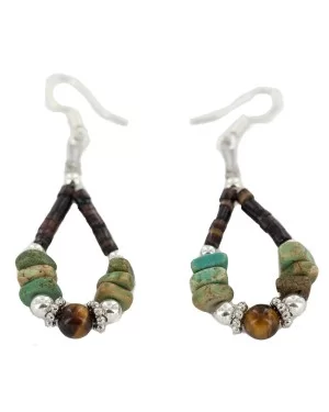Certified Authentic Navajo .925 Sterling Silver Hooks Natural Turquoise Tigers Eye Heishi Hoop Native American Dangle Earrings 18263-22 Certified Authentic Navajo .925 Sterling Silver Hooks Natural Turquoise Tigers Eye Heishi Hoop Native American Dangle Earrings 18263-22