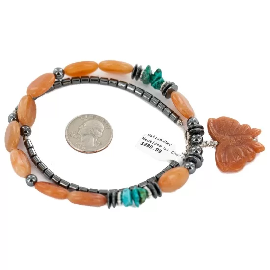 .925 Sterling Silver Butterfly Certified Authentic Navajo Natural Turquoise Agate Hematite Native American Necklace 750209-2 .925 Sterling Silver Butterfly Certified Authentic Navajo Natural Turquoise Agate Hematite Native American Necklace 750209-2