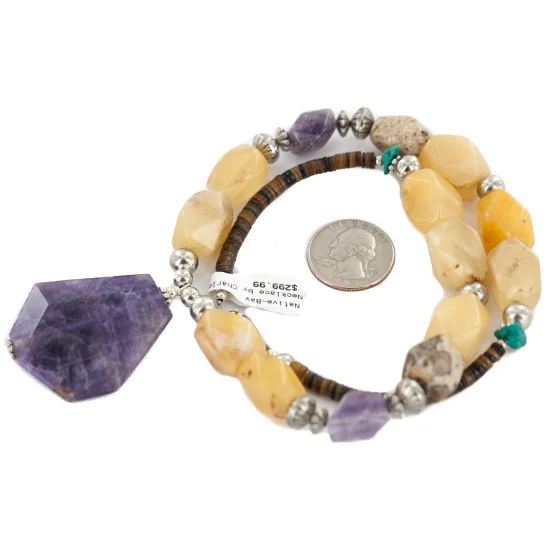 .925 Sterling Silver Certified Authentic Navajo Natural Turquoise Jasper Agate Amethyst Native American Necklace 750208-4 .925 Sterling Silver Certified Authentic Navajo Natural Turquoise Jasper Agate Amethyst Native American Necklace 750208-4