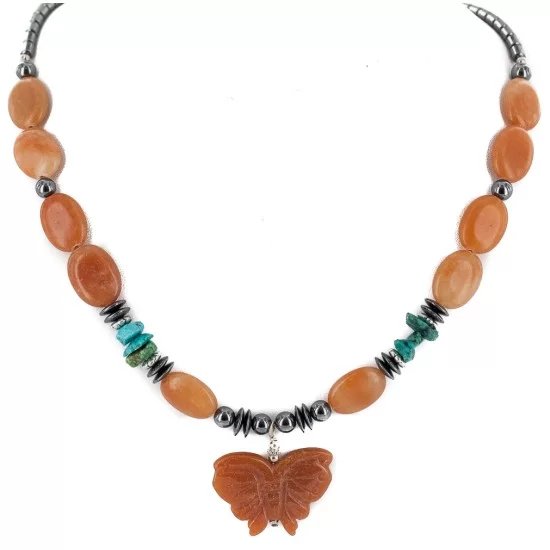 .925 Sterling Silver Butterfly Certified Authentic Navajo Natural Turquoise Agate Hematite Native American Necklace 750209-2 .925 Sterling Silver Butterfly Certified Authentic Navajo Natural Turquoise Agate Hematite Native American Necklace 750209-2