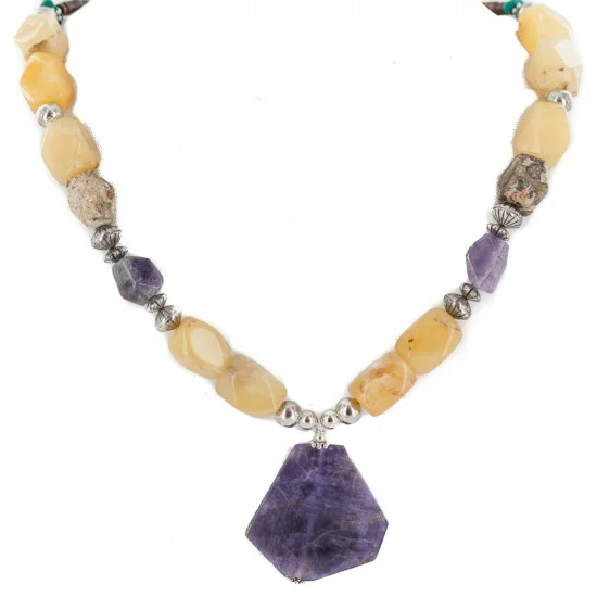 .925 Sterling Silver Certified Authentic Navajo Natural Turquoise Jasper Agate Amethyst Native American Necklace 750208-4 .925 Sterling Silver Certified Authentic Navajo Natural Turquoise Jasper Agate Amethyst Native American Necklace 750208-4