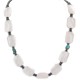 .925 Sterling Silver Certified Authentic Navajo Natural Turquoise Pink Quartz Hematite Native American Necklace 750207-1