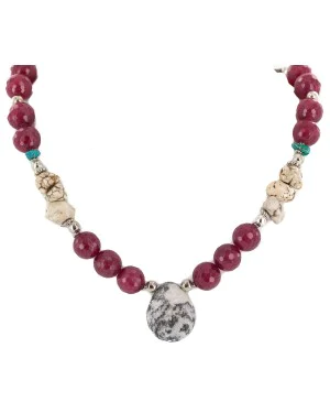 .925 Sterling Silver Certified Authentic Navajo White Howlite Jasper Quartz Native American Necklace 750208-5