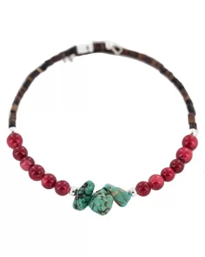 Certified Authentic Natural Turquoise Heishi Coral Navajo Native American Adjustable Wrap Bracelet 13151-69