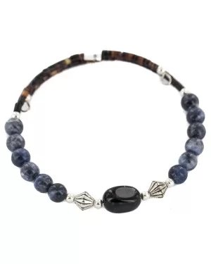 Certified Authentic Navajo Natural Black Onyx Heishi Lapis Native American Adjustable Wrap Bracelet 13151-47