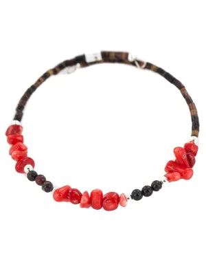Navajo Certified Authentic Heishi Coral Jasper Native American Adjustable Wrap Bracelet 13151-49