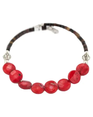 Navajo Certified Authentic Heishi Coral Native American Adjustable Wrap Bracelet 13151-58