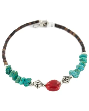 Navajo Certified Authentic Heishi Coral Native American Adjustable Wrap Bracelet 13151-74