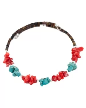Navajo Certified Authentic Natural Turquoise Heishi Coral Native American Adjustable Wrap Bracelet 13151-67