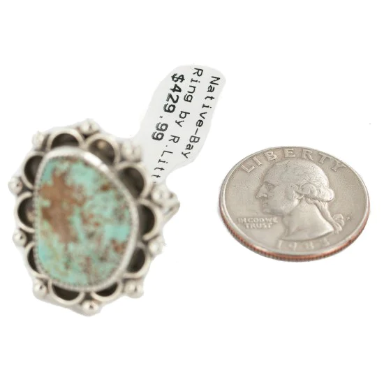 Handmade Certified Authentic .925 Sterling Silver Natural Turquoise Navajo Native American Ring 18259-2