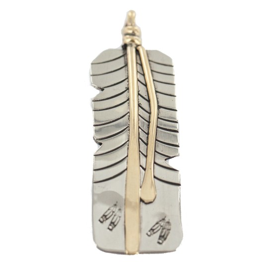 Certified Authentic Navajo Feather Handmade Brass Nickel Native American Pendant 24409-1