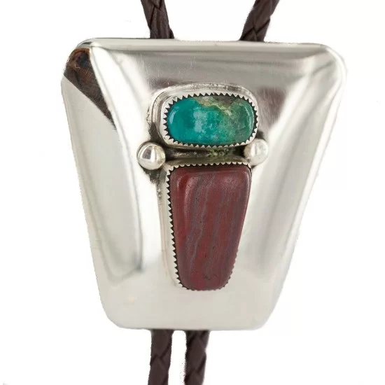 Handmade Navajo Leather Nickel Natural Turquoise Coral Bolo Tie NB160423001156 Handmade Navajo Leather Nickel Natural Turquoise Coral Bolo Tie NB160423001156