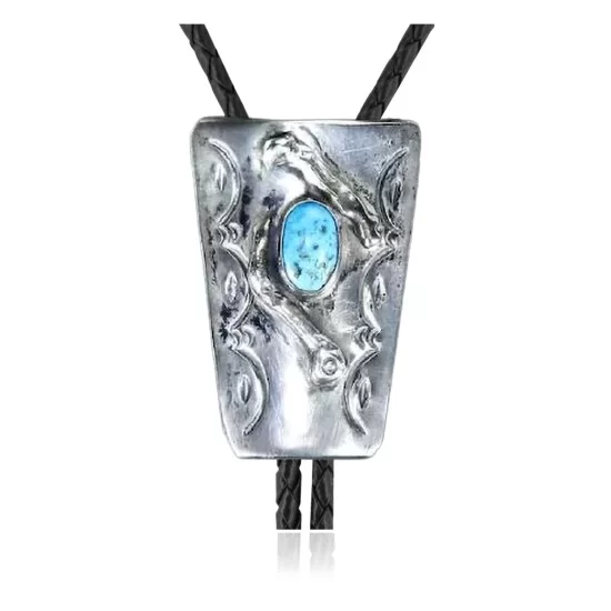 Snake .925 Sterling Silver Certified Authentic Handmade Navajo Native American Natural Turquoise Bolo Tie 34104