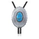 Sun .925 Sterling Silver Certified Authentic Handmade Navajo Native American Natural Turquoise Bolo Tie 34106