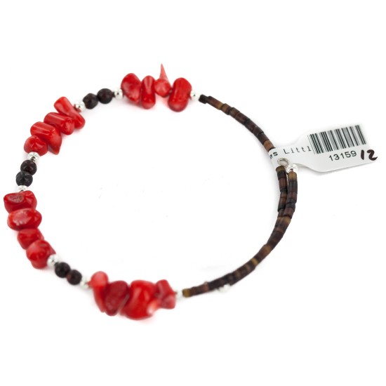 Navajo Certified Authentic Heishi Jasper Coral Native American Adjustable Wrap Bracelet 13159-12 All Products NB160423233338 13159-12 (by LomaSiiva)