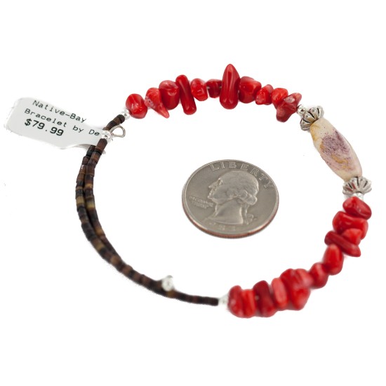 Navajo Certified Authentic Jasper Heishi Coral Native American Adjustable Wrap Bracelet 13159-16 All Products NB160423233823 13159-16 (by LomaSiiva)