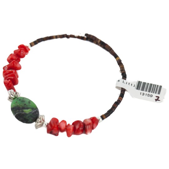 Navajo Certified Authentic Green Jasper Heishi Coral Native American Adjustable Wrap Bracelet 13159-7 All Products NB160423234329 13159-7 (by LomaSiiva)