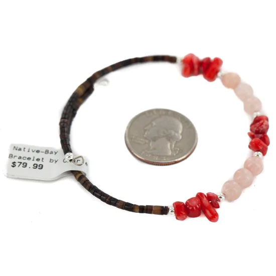 Certified Authentic Navajo Heishi Coral Quartz Native American Adjustable Wrap Bracelet 13151-56