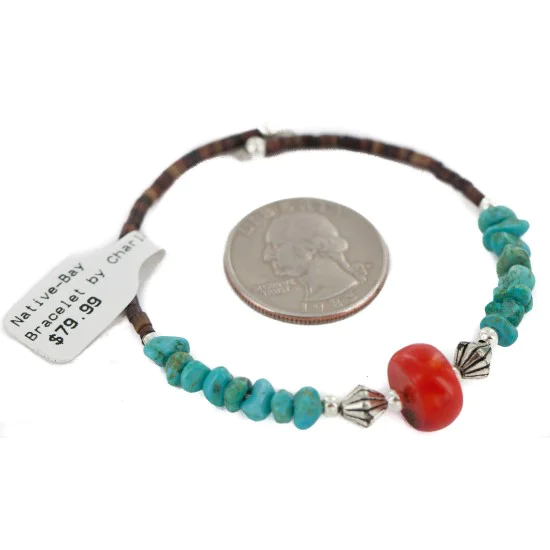 Certified Authentic Heishi Coral Navajo Native American Adjustable Wrap Bracelet 13151-66 Certified Authentic Heishi Coral Navajo Native American Adjustable Wrap Bracelet 13151-66