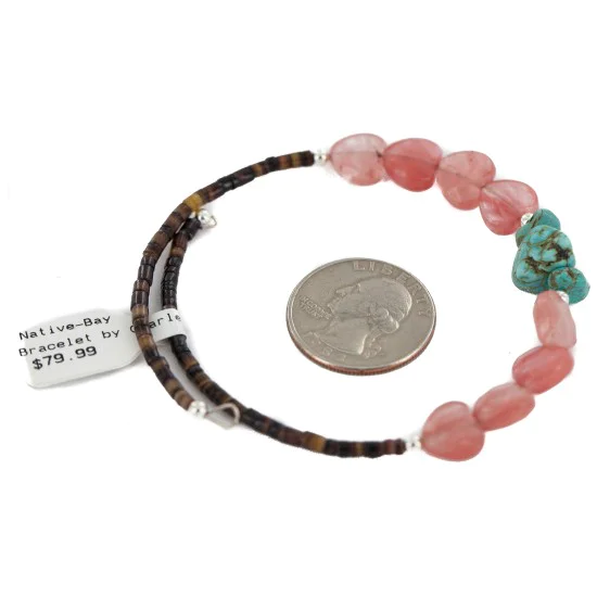 Heart Navajo Certified Authentic Heishi Pink Quartz Native American Adjustable Wrap Bracelet 13151-45 Heart Navajo Certified Authentic Heishi Pink Quartz Native American Adjustable Wrap Bracelet 13151-45