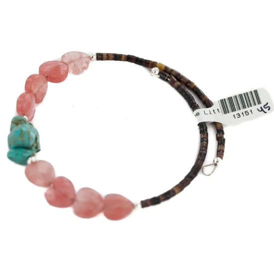 Heart Navajo Certified Authentic Heishi Pink Quartz Native American Adjustable Wrap Bracelet 13151-45 Heart Navajo Certified Authentic Heishi Pink Quartz Native American Adjustable Wrap Bracelet 13151-45