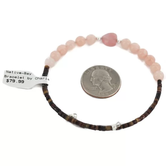 Heart Navajo Certified Authentic Pink Quartz Native American Adjustable Wrap Bracelet 13151-73 Heart Navajo Certified Authentic Pink Quartz Native American Adjustable Wrap Bracelet 13151-73